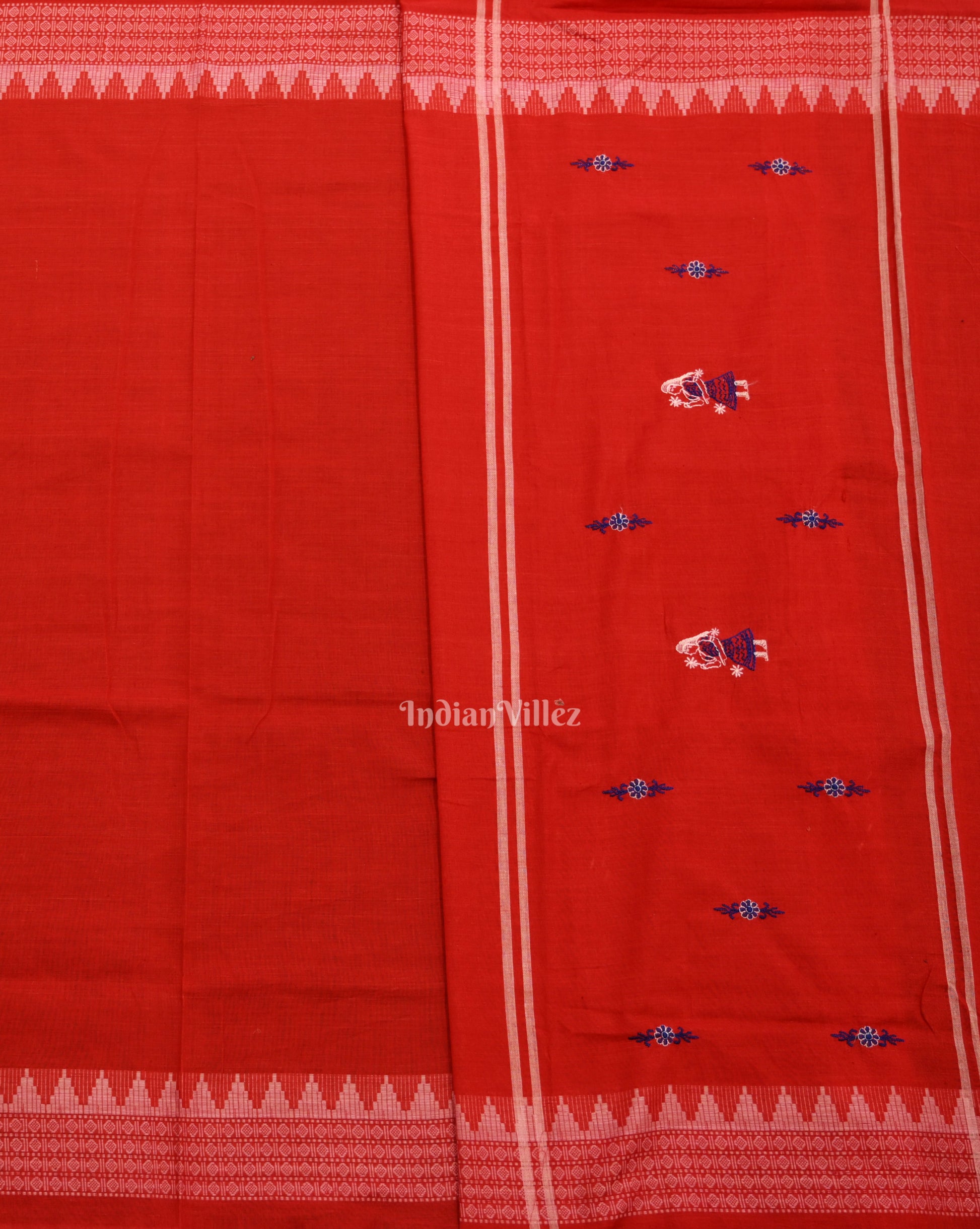 Blue Red Doll Odisha Ikat Sambalpuri Cotton Dress set with Dupatta