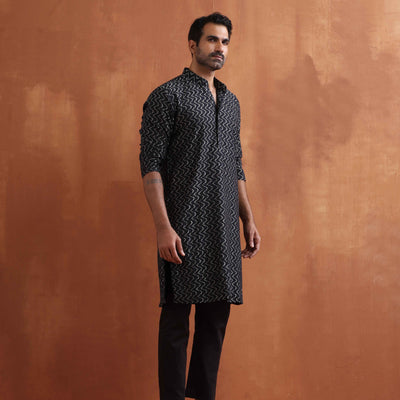 trueBrowns Men's Black Cotton Dobby Kurta