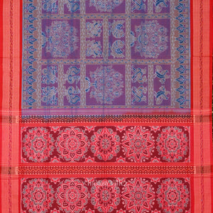 Blue Red Jhoti Theme Sambalpuri Cotton Saree