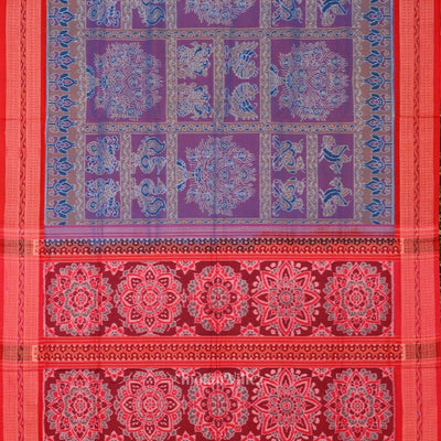 Blue Red Jhoti Theme Sambalpuri Cotton Saree