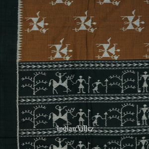 Brown Tribal Theme Odisha Ikat Sambalpuri Pure Cotton Saree