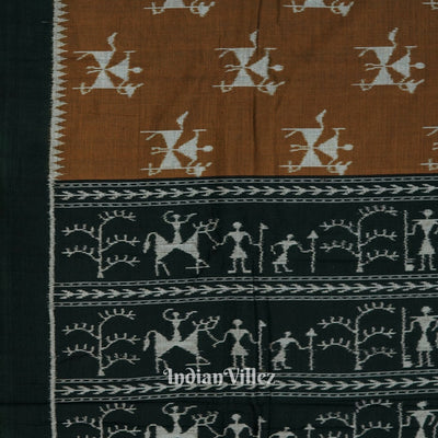 Brown Tribal Theme Odisha Ikat Sambalpuri Pure Cotton Saree