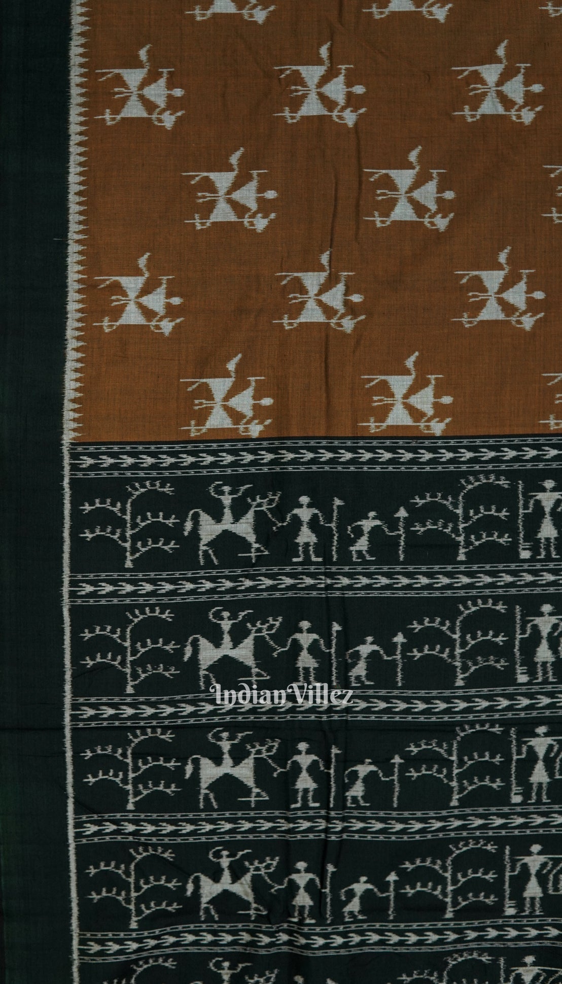 Brown Tribal Theme Odisha Ikat Sambalpuri Pure Cotton Saree