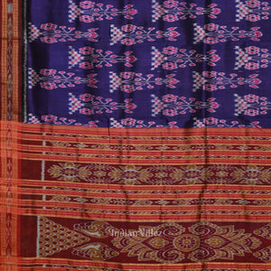 Blue Red Odisha Ikat Khandua Silk Saree