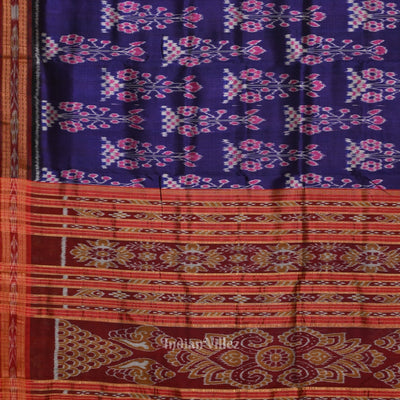 Blue Red Odisha Ikat Khandua Silk Saree