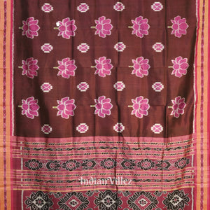 Deep Wine Lotus Flower Theme Odisha Ikat Khandua Silk Saree
