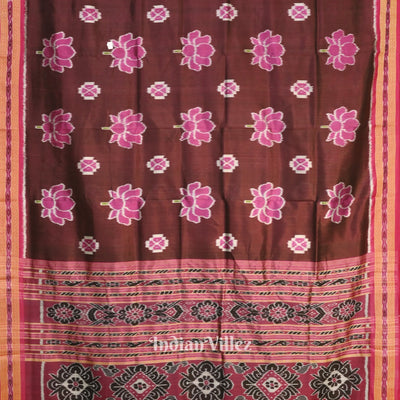 Deep Wine Lotus Flower Theme Odisha Ikat Khandua Silk Saree