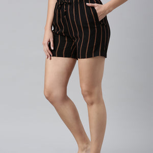 Women Printed Black Woven Mid Rise Viscose Lounge Shorts