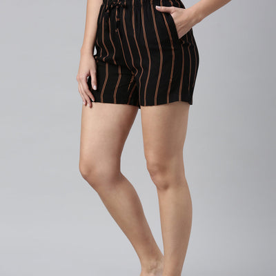 Women Printed Black Woven Mid Rise Viscose Lounge Shorts