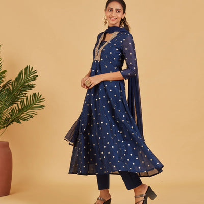 Royal Blue Kurta Set With Matching Dupatta