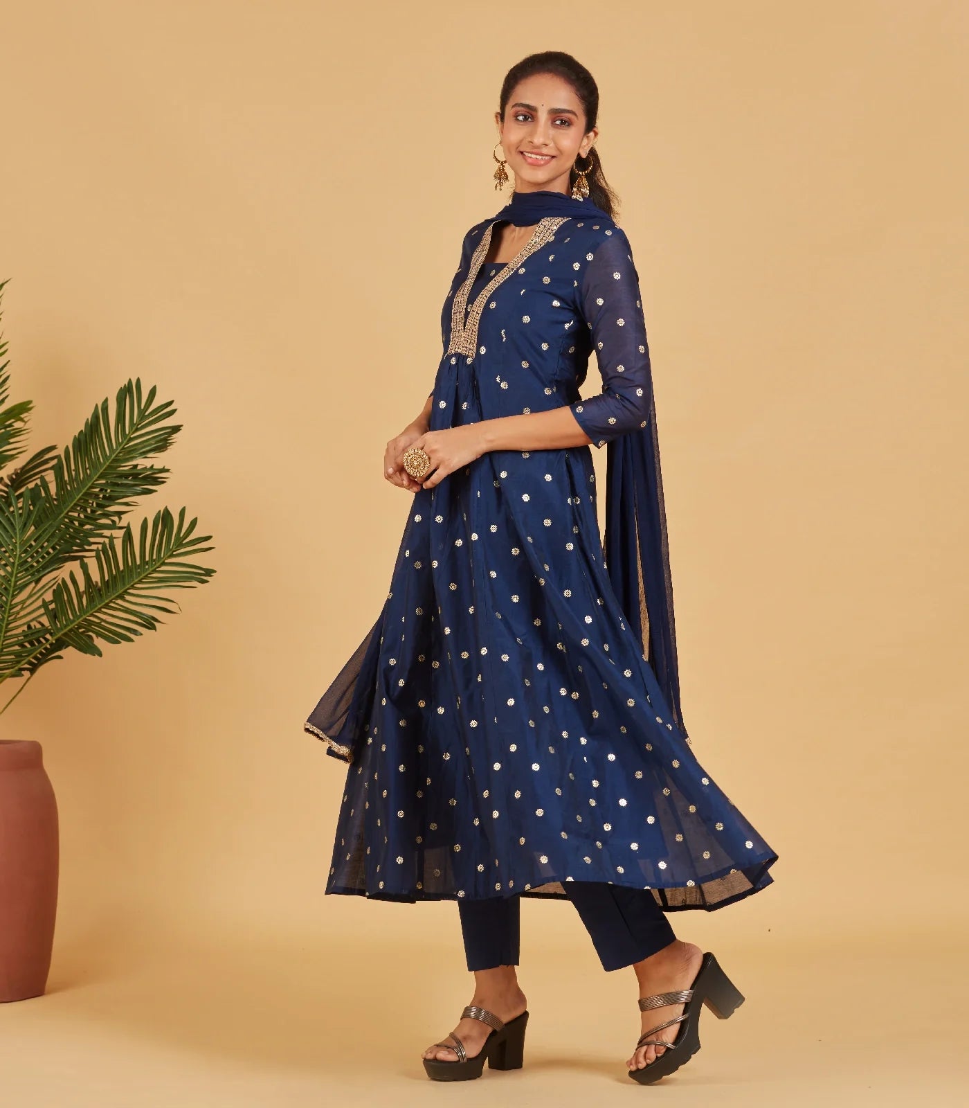 Royal Blue Kurta Set With Matching Dupatta
