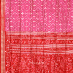 Baby Pink Red Tribal Theme Sambalpuri Silk Saree
