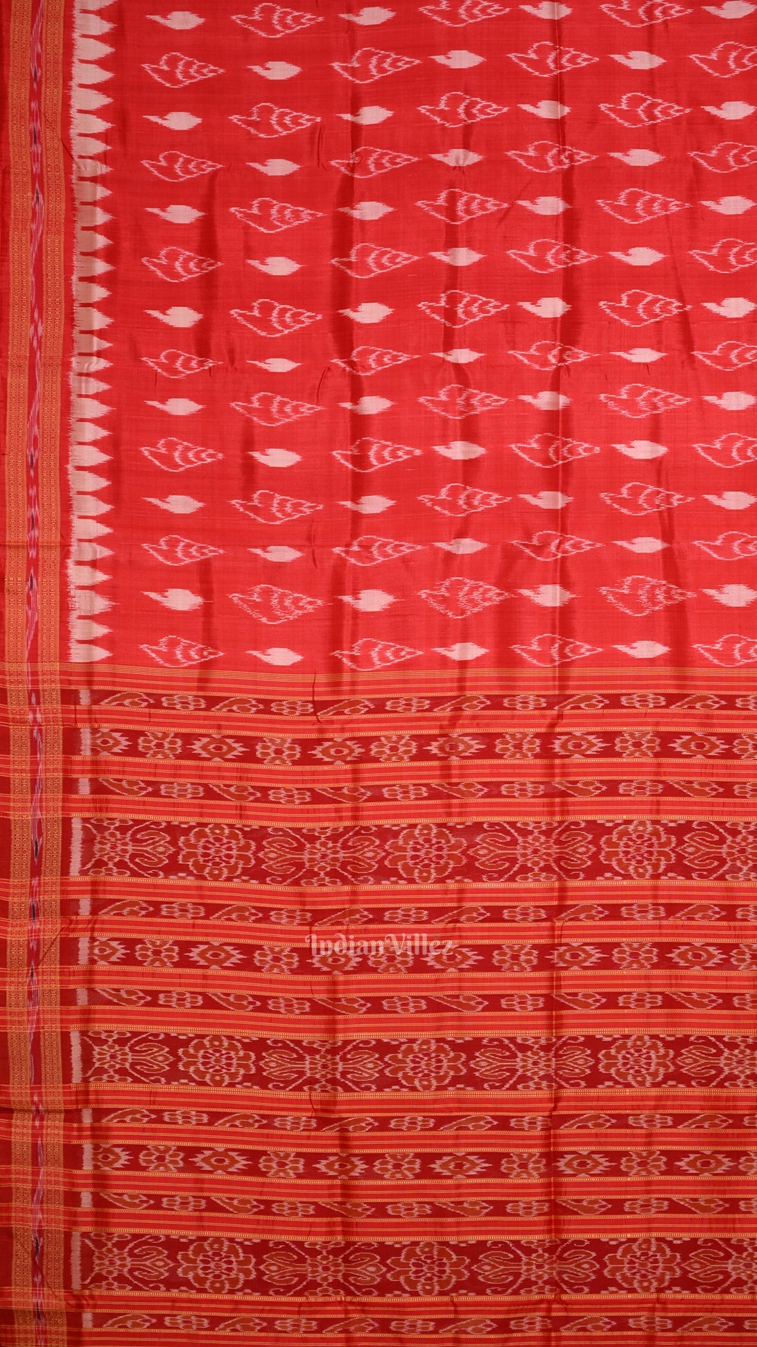 Red Sankha Motif Odisha Ikat Khandua Silk Saree