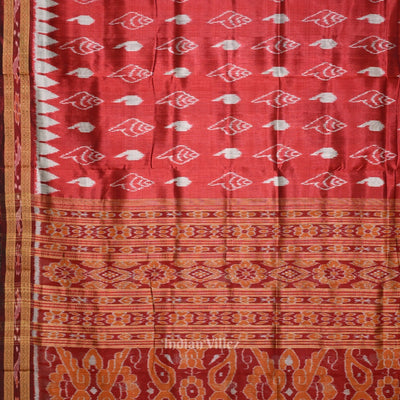 Maroon Red Sankha Theme Odisha Handloom Khandua Silk Saree