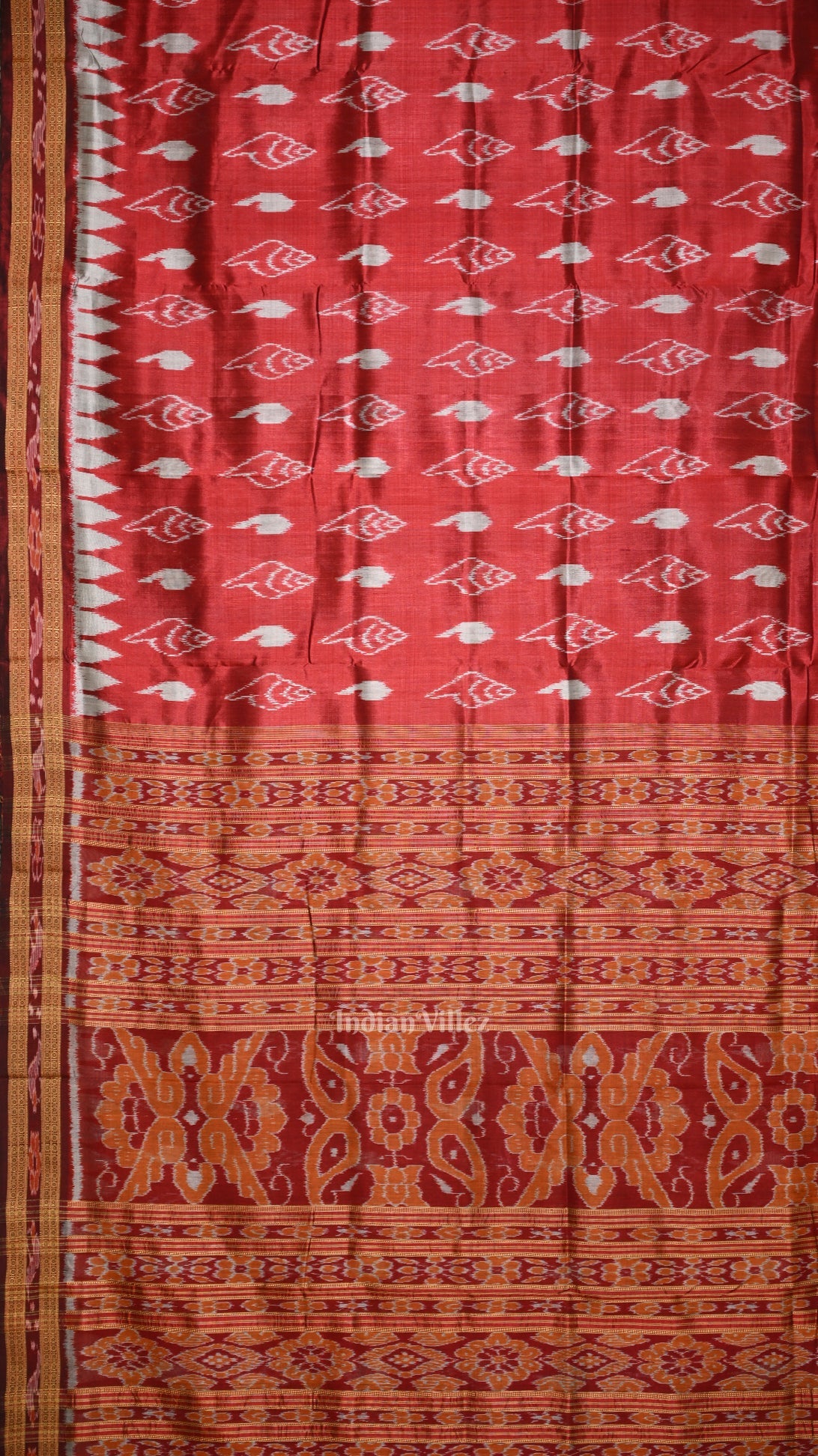 Maroon Red Sankha Theme Odisha Handloom Khandua Silk Saree