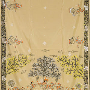 Cream Hand-Painted Pattachitra Saree (Pre Order)