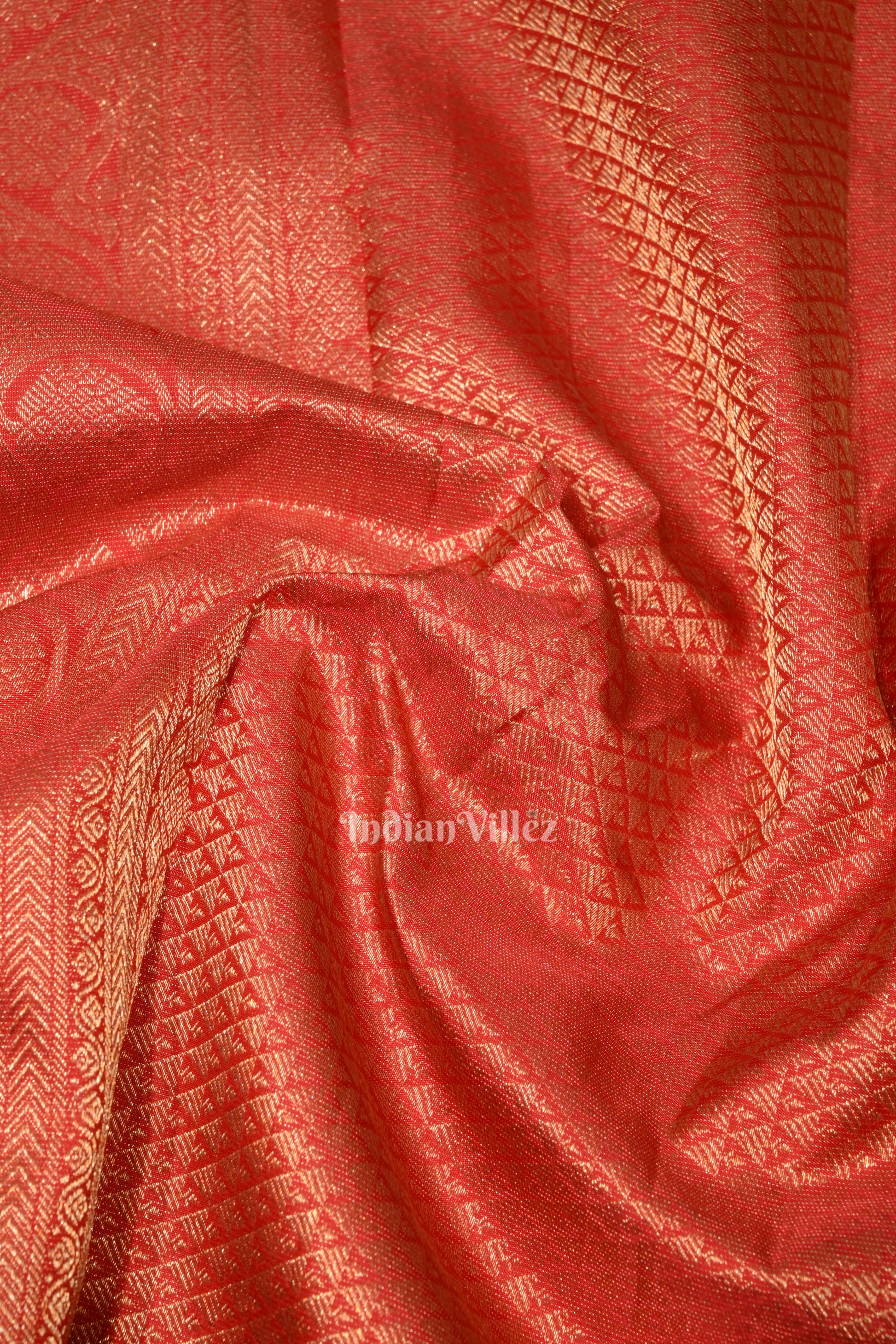 Deep Red Pure Brocade with Golden Broder Bridal Kanjivaram Silk Saree