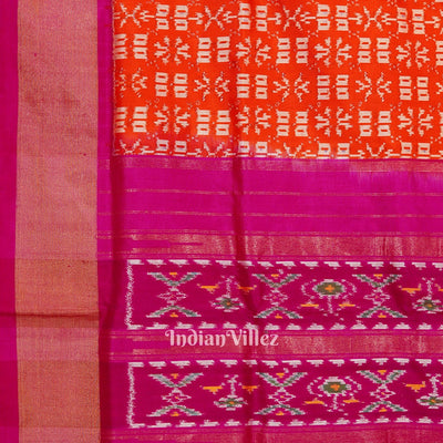 Exclusive Deep Orange Pochampally Ikat Handloom Silk Saree