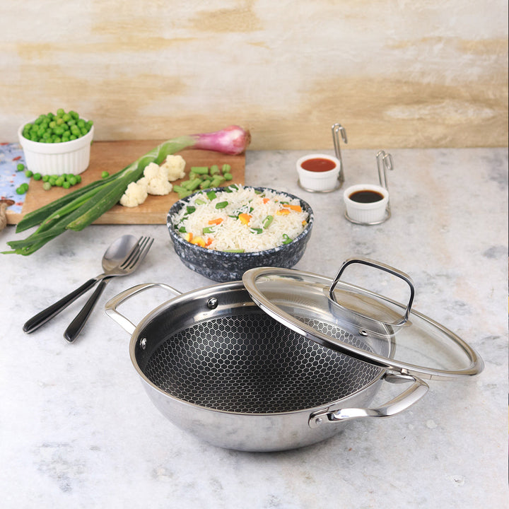 Stanton 24 cm Non-stick Kadhai/Kadai with Lid - 2 Litre |