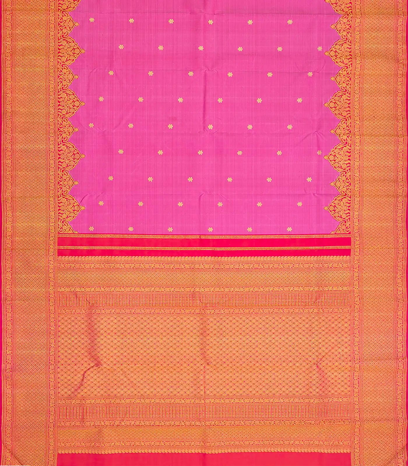 Candy Pink Handloom Korvai Silk Saree With Running Border