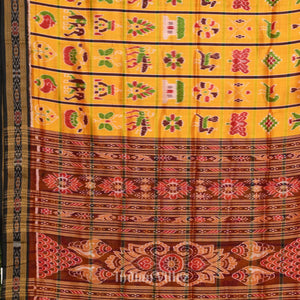 Yellow Maroon Odisha Ikat Designer Nabakothi Silk Saree