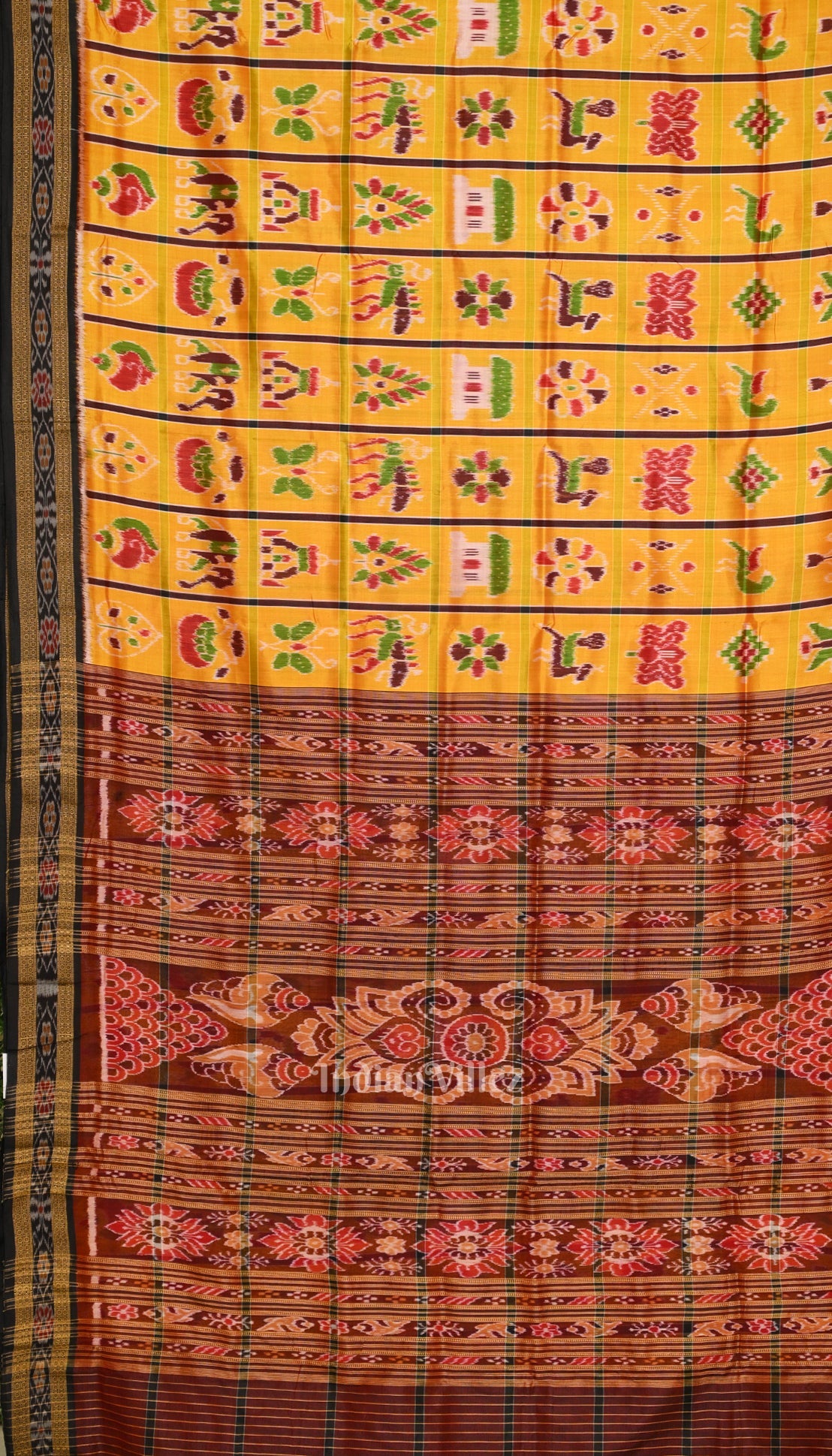 Yellow Maroon Odisha Ikat Designer Nabakothi Silk Saree