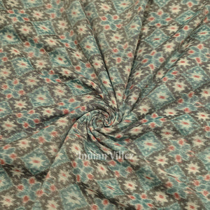 Cement Gray Floral Theme  Sambalpuri Odisha Ikat Cotton Fabric