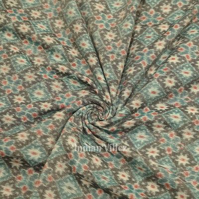 Cement Gray Floral Theme  Sambalpuri Odisha Ikat Cotton Fabric