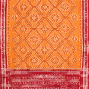 Yellow Red Bada Phula Odisha Ikat Maniabandha Cotton Saree