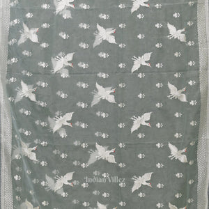 Light Blue Parsi Gara Floral Motif Hand Embroidered Saree