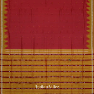 Red Yellow Single Butta Design Odisha Ikat Bomkai Silk Saree