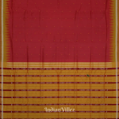 Red Yellow Single Butta Design Odisha Ikat Bomkai Silk Saree