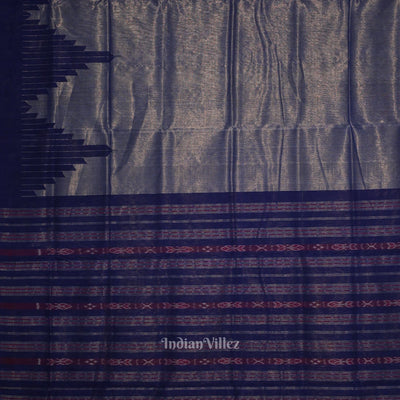 Grey Blue Phoda Kumbha Sambalpuri Cotton Tissue Saree