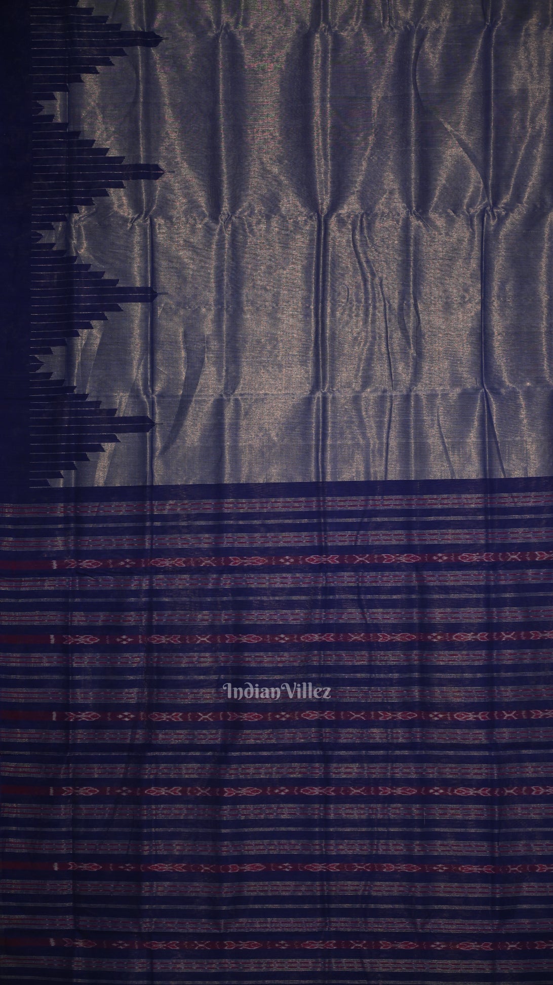 Grey Blue Phoda Kumbha Sambalpuri Cotton Tissue Saree