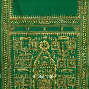 Green Tribal Theme Hand-Painted Pattachitra Saree