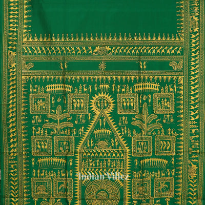 Green Tribal Theme Hand-Painted Pattachitra Saree
