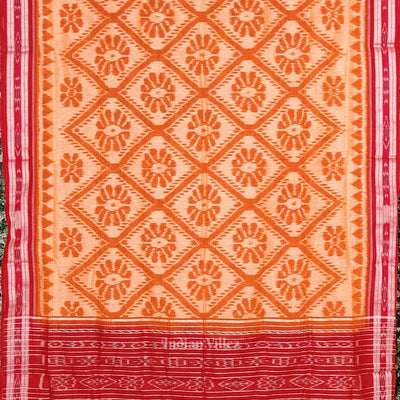 Light Yellow Red Bada Phula Odisha Ikat Maniabandha Cotton Saree