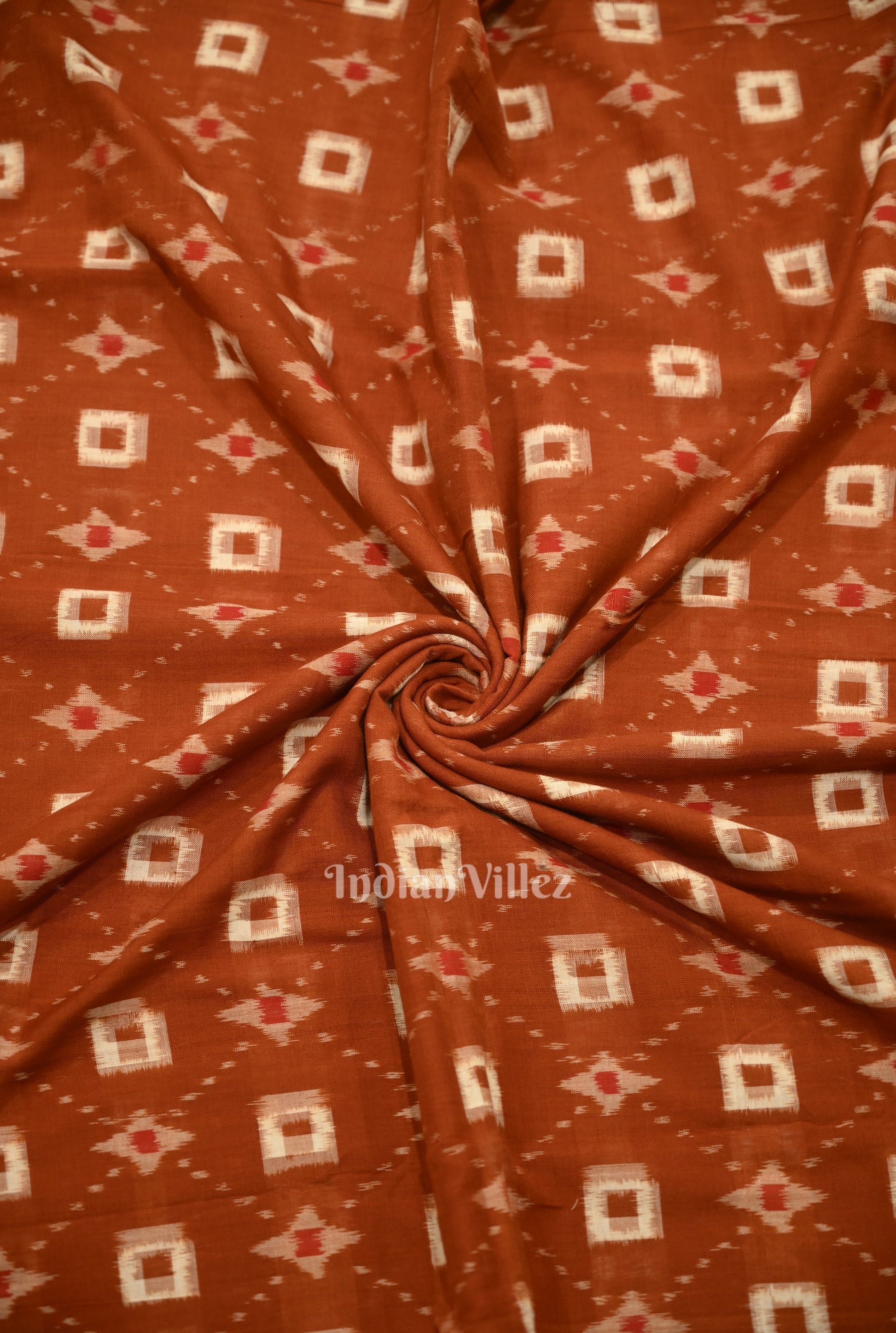 Brown Pasapali Sambalpuri Ikat Cotton Fabric