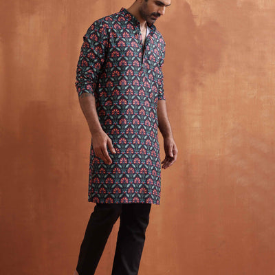 trueBrowns Men's Black printed Kurta