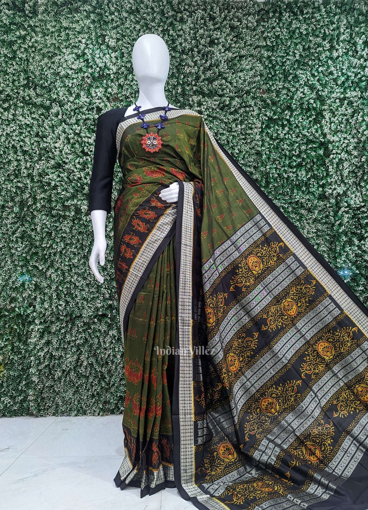 Mehendi Green Diwali Theme Odisha Handloom Sambalpuri Silk Saree