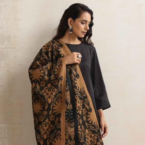 trueBrowns Brown Floral Reversible Woollen Stole
