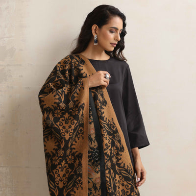 trueBrowns Brown Floral Reversible Woollen Stole