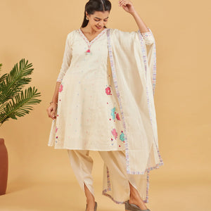 White Floral Embellished Short Kurta Set
