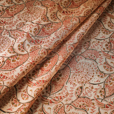 Beige - Pedana Kalamkari Block Printed Chanderi Silk Fabric