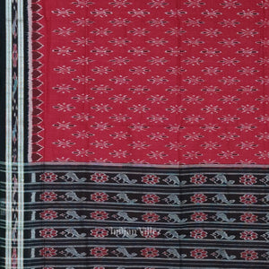 Red Black Mayur Chandrika Maniabandha Cotton Saree