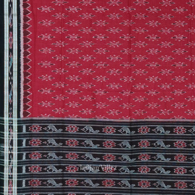 Red Black Mayur Chandrika Maniabandha Cotton Saree