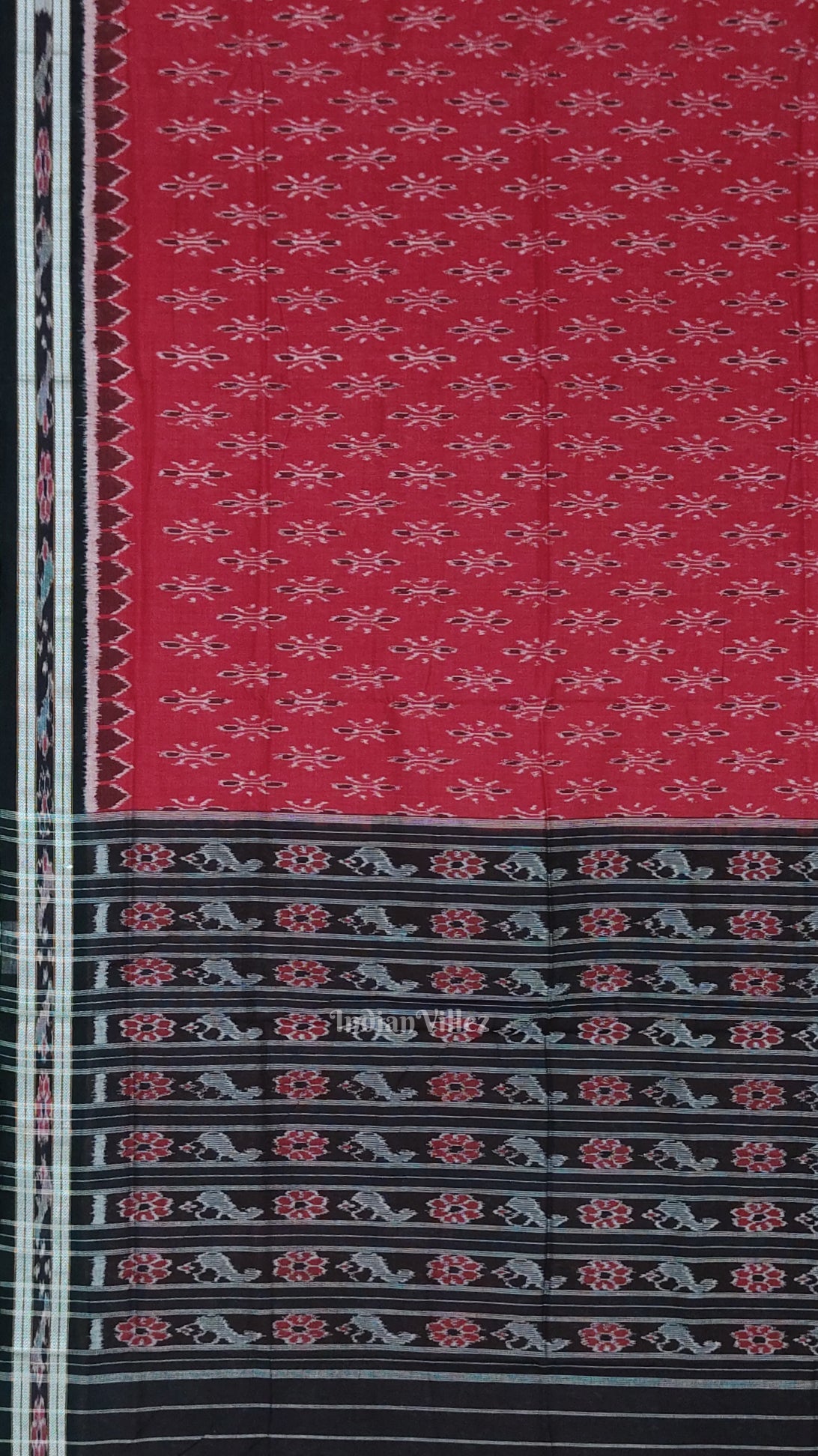Red Black Mayur Chandrika Maniabandha Cotton Saree