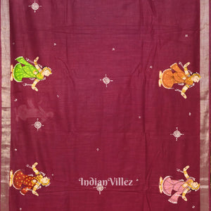 Magenta Doli Barat Theme Hand-Painted Pattachitra Saree