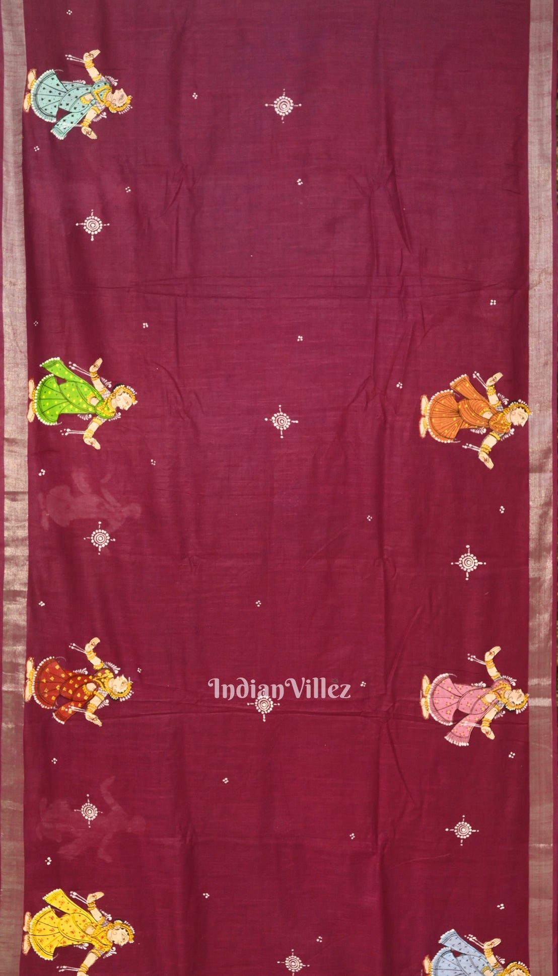 Magenta Doli Barat Theme Hand-Painted Pattachitra Saree