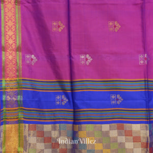 Soft Maroon With Blue Pure Bishnupuri  Silk Saree